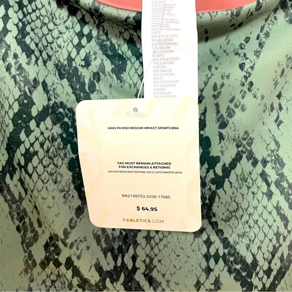 NWT Fabletics Green Snakeskin Print Sports Bra, sz 3X - Picture 3 of 5